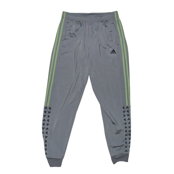 Adidas Men's Tricot Joggers 3-Stripe Warm-Up Track Pants Gray/Neon Yellow NWT - Picture 2 of 5